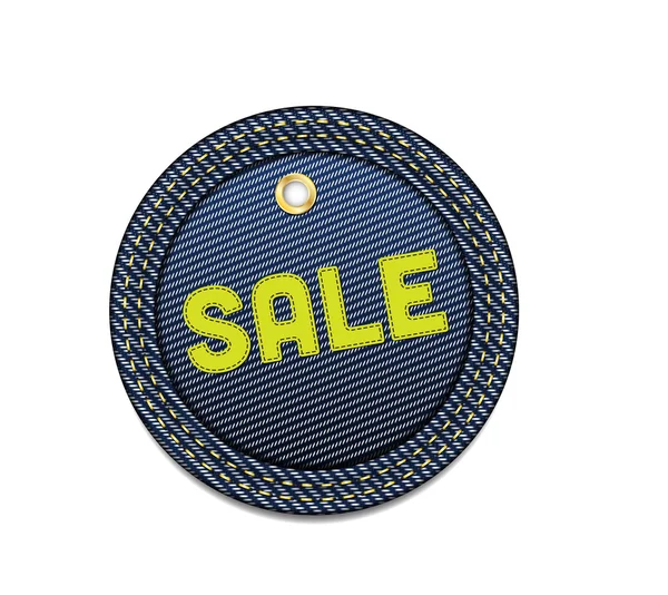 Blue vector denim round Sale tag with border — Stock Vector