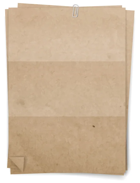 Blatt gefaltetes beiges Papier mit Büroklammer befestigt, Vektor — Stockvektor