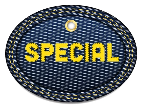 Blue vector denim round Special tag with border — Stock Vector