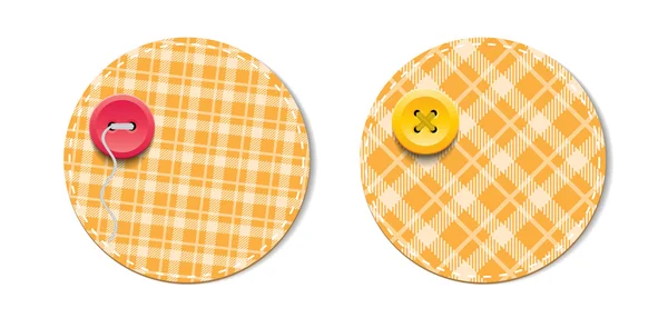 Yellow vector tartan fabric textured badges with buttons — Stock Vector