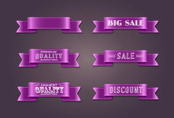 Vector zijdeachtige lint collectie tags. "premiumkwaliteit", "verkoop", "korting" — Stockvector