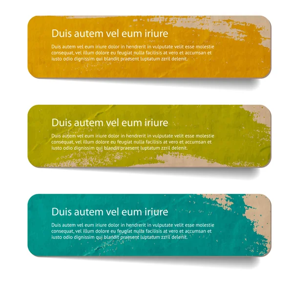 Tre abstrakt vintage gamla papper banners - klistermärken - märken med handmålade brush strokes bakgrund — Stock vektor