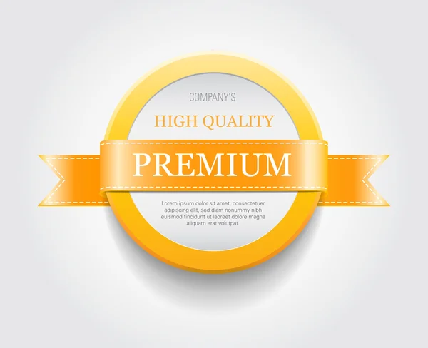 Vektor műanyag kerek jelvény - banner sárga szalaggal díszített "premium" — Stock Vector