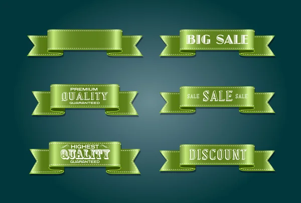 Vector silky ribbon tags collection. "Premium quality", "Sale", "Discount"vector silky ribbon tags collection. "Premium quality", "Sale", "Discount" — Stock Vector