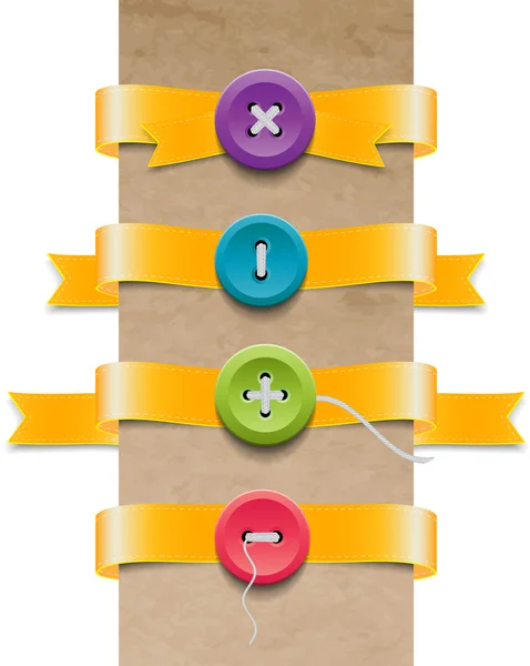 A set of vector yellow ribbon tags with colorful buttons — Stock Vector