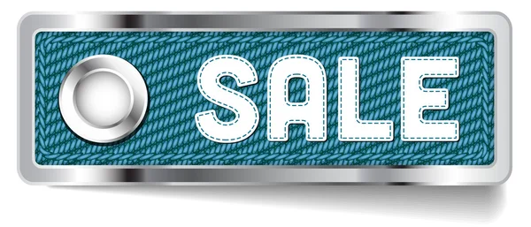 Blue shiny metallic chrome vector Sale tag with fabric and stitched letters — Stock Vector