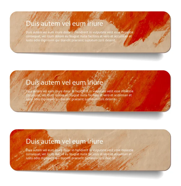 Banderas de papel antiguas vintage abstractas rojas - pegatinas - insignias con fondo de pinceladas pintadas a mano — Vector de stock