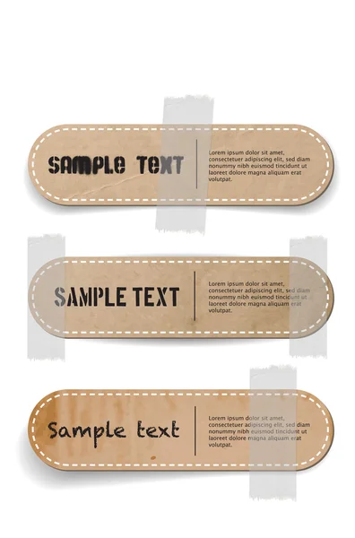 Vector cardboard labels attached with a sticky tape — Stock Vector
