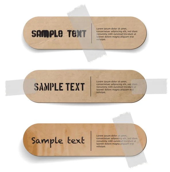 Vector cardboard labels attached with a sticky tape — Stock Vector