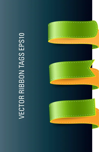 Grün - gelb glänzende Vektor Ribbon Tags Kollektion — Stockvektor