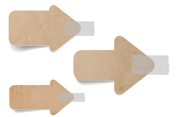 Etiquetas de seta de papelão vetorial anexado com uma fita adesiva —  Vetores de Stock