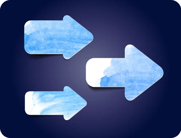 Collection de flèches vectorielles bleues avec textures aquarelles peintes à la main — Image vectorielle