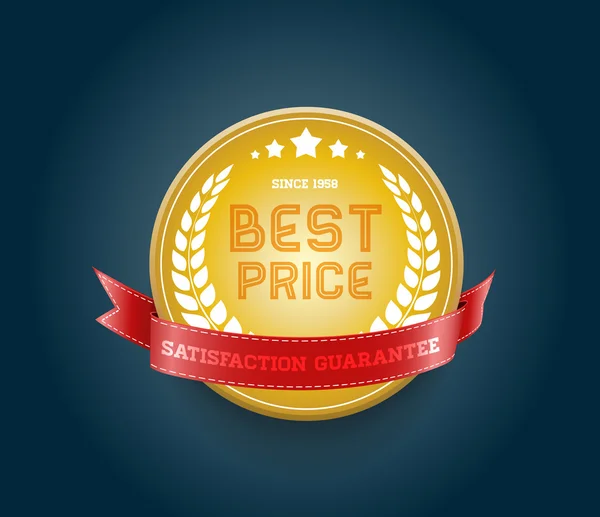 Wektor złoty żółty okrągły znaczek z czerwoną wstążką "Najlepsza cena" — Wektor stockowy
