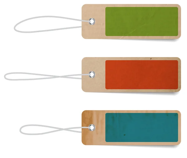 Drei Vektor alte Papieretiketten - Etiketten - Banner - Aufkleber mit Riemen — Stockvektor