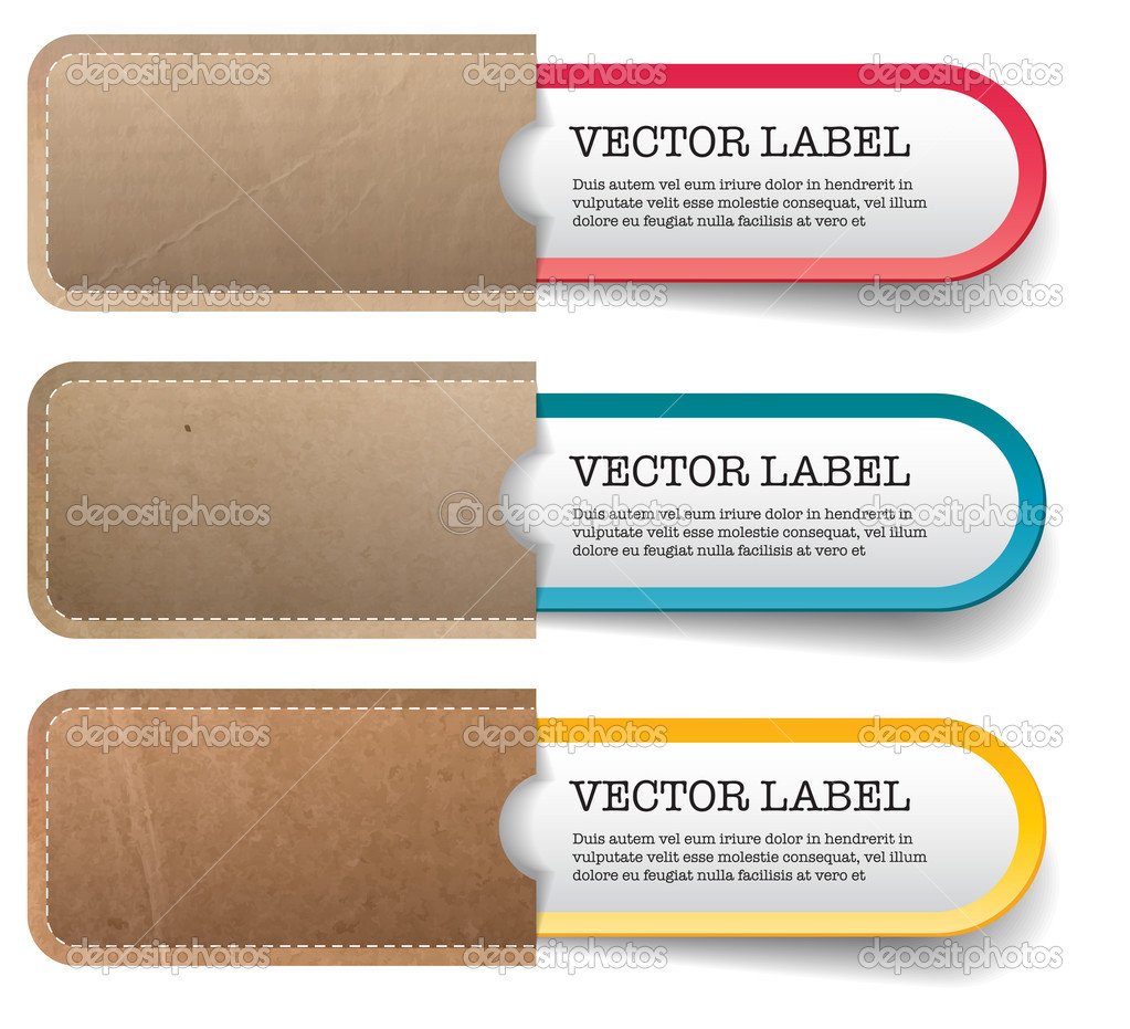 Three vector banners - stickers - badges in vintage cardboard paper pockets