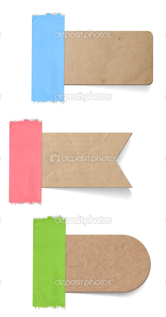 Vector cardboard labels - tags attached with a sticky tape