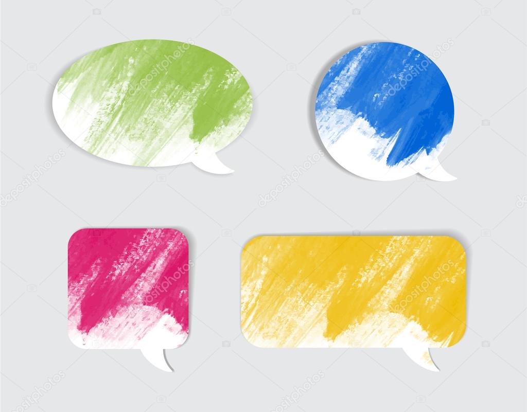 A set of abstract paper speech bubbles with hand painted brush strokes
