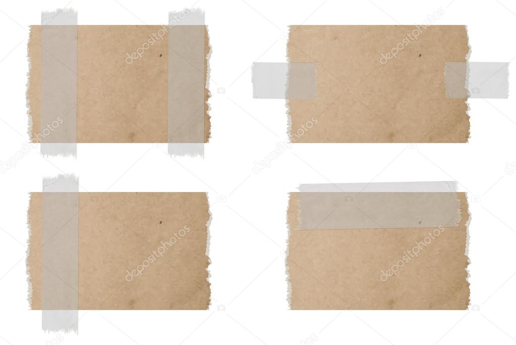 Vector torn cardboard labels attached with a sticky tape