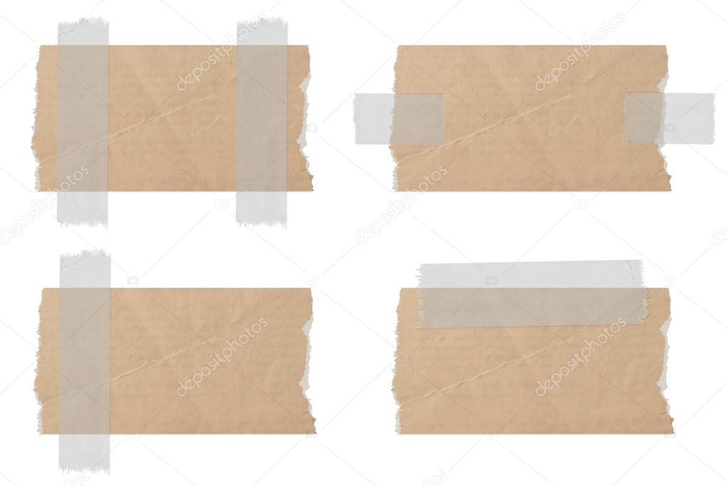 Vector torn cardboard labels attached with a sticky tape