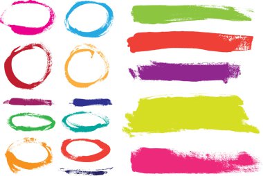 Gökkuşağı el boyalı vektör soyut fırça vuruşları ve çevrelerinde Toplama