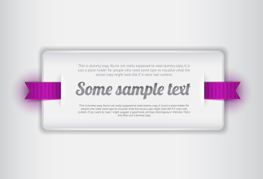 Beyaz vektör plastik rozet - mor kurdele ile banner
