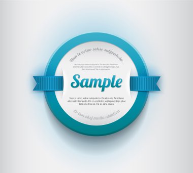 Beyaz vektör yuvarlak plastik rozet - mavi sınır ve mavi kurdele ile banner