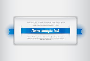 Beyaz vektör plastik rozet - mavi kurdele ile banner