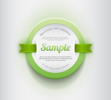 Beyaz vektör yuvarlak plastik rozet - yeşil sınır ve yeşil şeritler ile banner