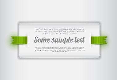 Beyaz vektör plastik rozet - yeşil şeritler ile banner