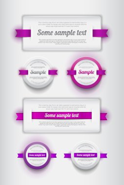 Beyaz vektör plastik rozetleri - mor kurdele ile afiş koleksiyonu