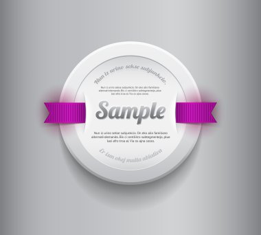 Beyaz vektör yuvarlak plastik rozet - mor kurdele ile banner