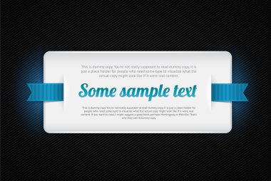 Beyaz vektör plastik rozet - çizgili siyah zemin üzerine mavi kurdele ile banner