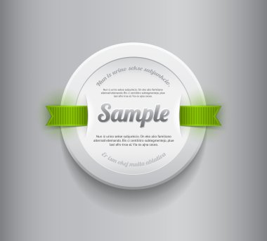 Beyaz vektör yuvarlak plastik rozet - banner yeşil şeritler