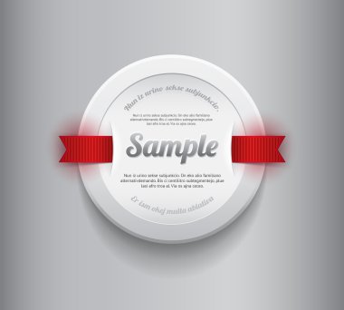 Beyaz vektör yuvarlak plastik rozet - kırmızı kurdele ile banner