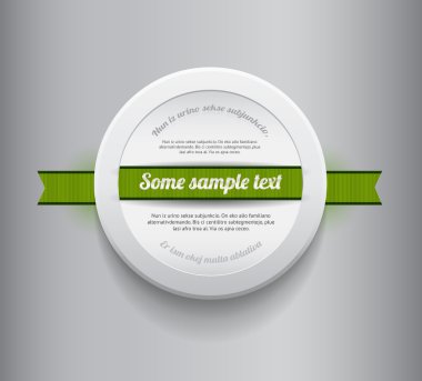 Beyaz vektör yuvarlak plastik rozet - yeşil şerit ile banner