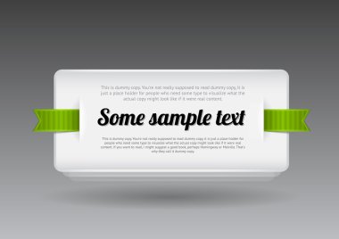 Beyaz vektör plastik rozet - yeşil şeritler ile banner