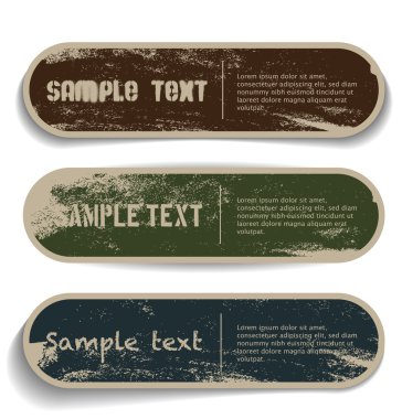 Three vector grungy paper stickers clipart