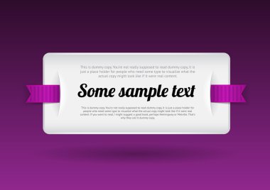Beyaz vektör plastik rozet - mor kurdele ile banner
