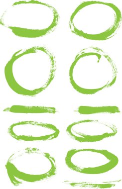 Yeşil el boyalı vektör soyut fırça vuruşları ve çevrelerinde Toplama