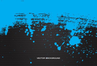 parlak mavi vektör el ile boya splatter fırça kontur arka plan üzerinde siyah tuval boyalı