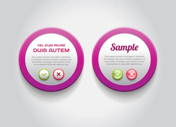 Badge en plastique vectoriel rond violet avec bordure colorée et OK - Annuler les boutons — Image vectorielle