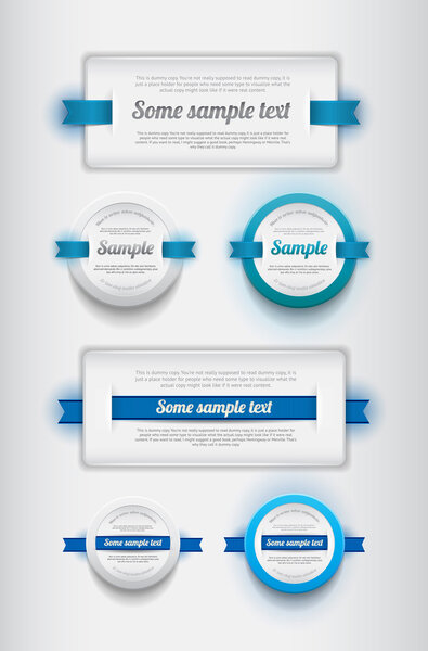 Коллекция белых векторных пластиковых значков - баннеры с голубыми лентами
