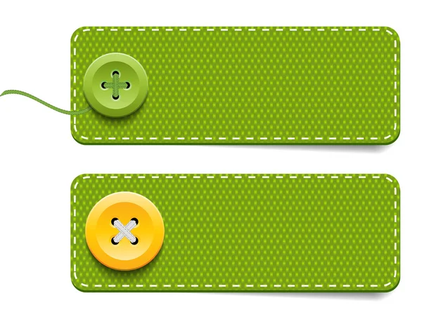 Vector denim tela rectangular colorido insignias conjunto con botones — Archivo Imágenes Vectoriales