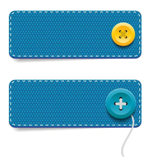 Badges colorés rectangulaires en tissu denim vectoriel sertis de boutons — Image vectorielle