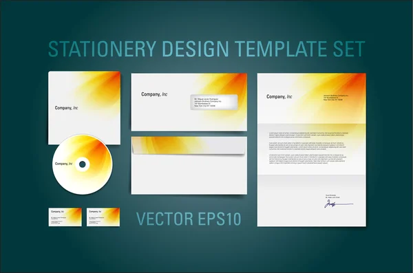 Orange vector stationery design template set — Stock Vector