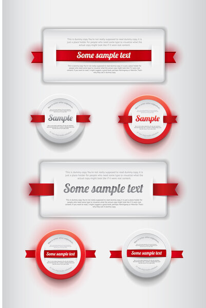Коллекция белых векторных пластиковых значков - баннеры с красными лентами

