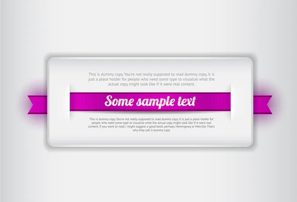 Insignia de plástico vector blanco - pancarta con cinta púrpura — Vector de stock