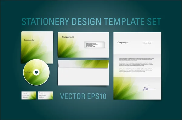 Green vector stationery design template set — Stock Vector
