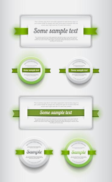 Коллекция белых векторных пластиковых значков - баннеры с зелеными лентами
