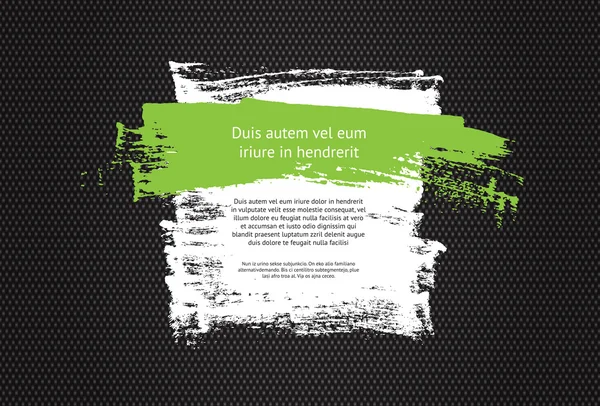 Banner blanco pintado a mano vector daub con un acento de trazo de pincel verde sobre un fondo textil negro — Archivo Imágenes Vectoriales